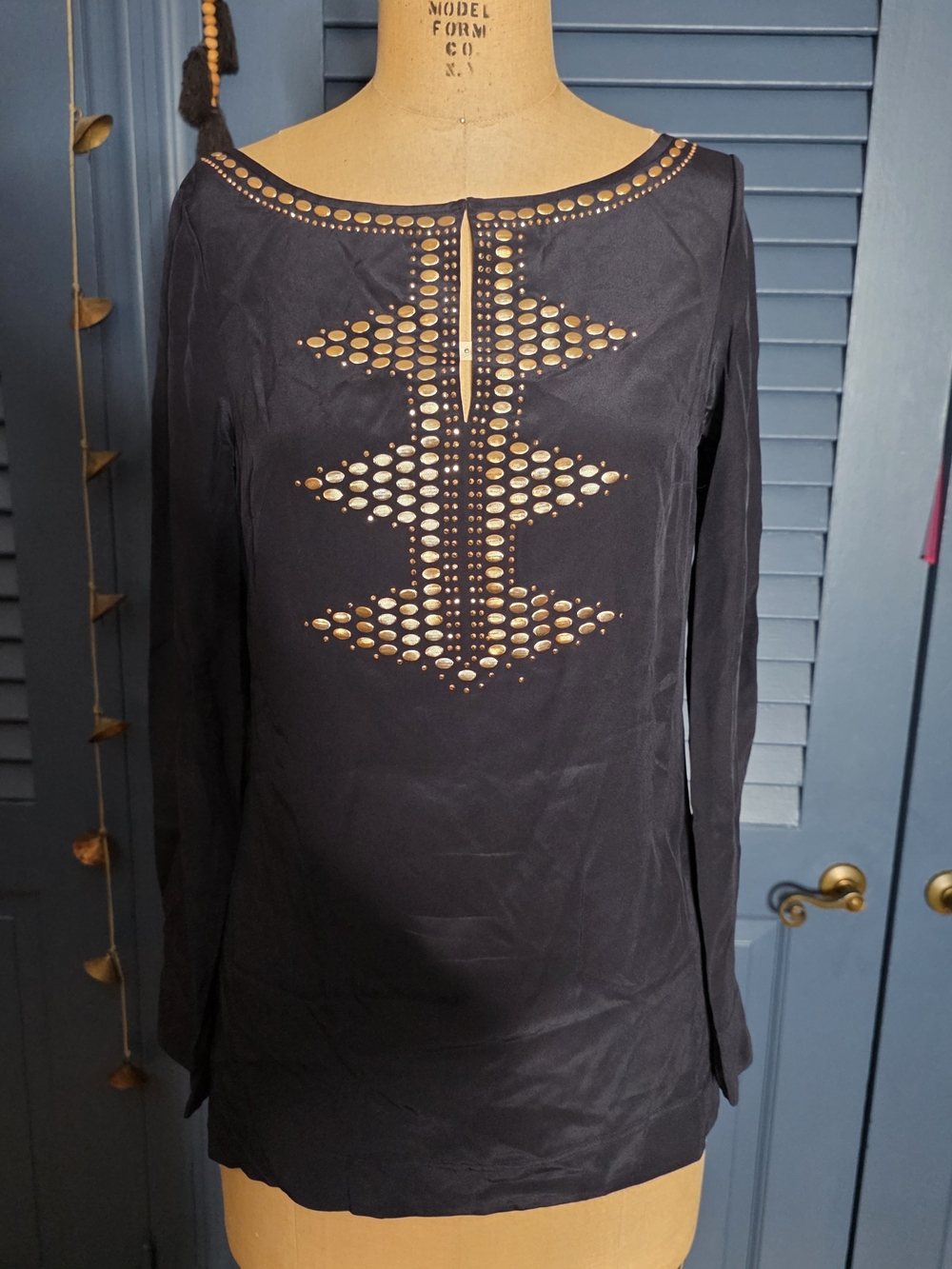 NWOT Tory Burch Navy Silk Studded Tunic Top Blouse Size 4 - Pristine!